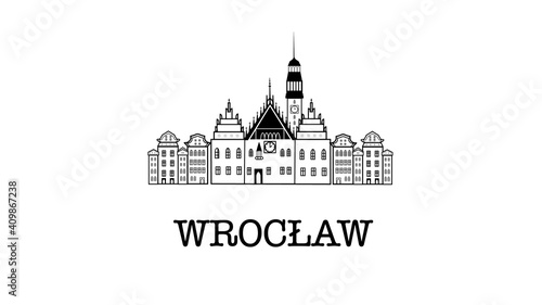 Wroclaw skyline and landmarks silhouette, black and white design, vector illustration.