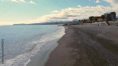 Drone in flight on the beach in the Ionian coast of Calabria near Bovalino Italy