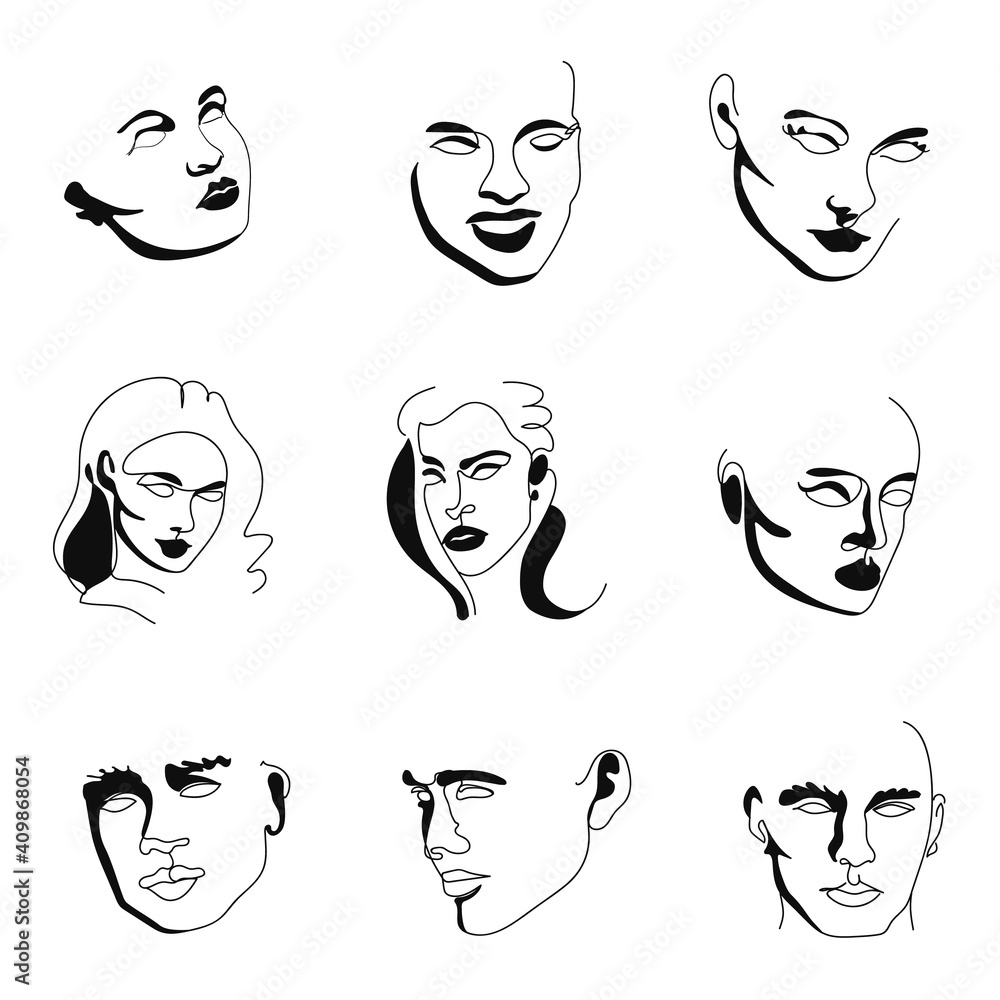Elegant Faces Silhouette Collections One Line Drawing Faces And Elegant faces silhouette collections one line drawing faces and