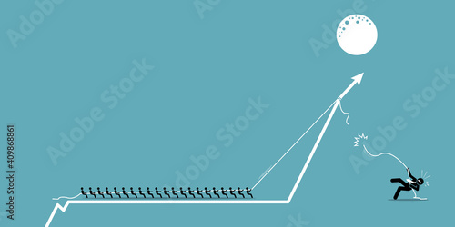 Retail investors win against institutional hedge fund investor in stock market. Vector illustrations of small investors grouping up together to fight against hedge fund institution and winning.