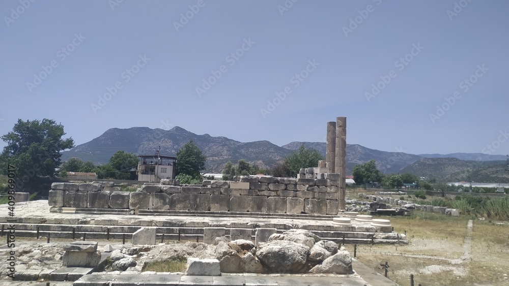 View of Temple of Leto in Letoon Ancient City at location Kumluova, Seydikemer, Mugla. Letoon added as a UNESCO World Heritage Site along with Xanthos in 1988.