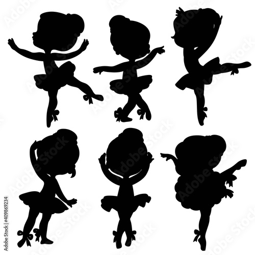 Silhouettes of beautiful graceful ballerinas set 5 isolated on a white background