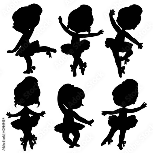 Silhouettes of beautiful graceful ballerinas set 7 isolated on a white background
