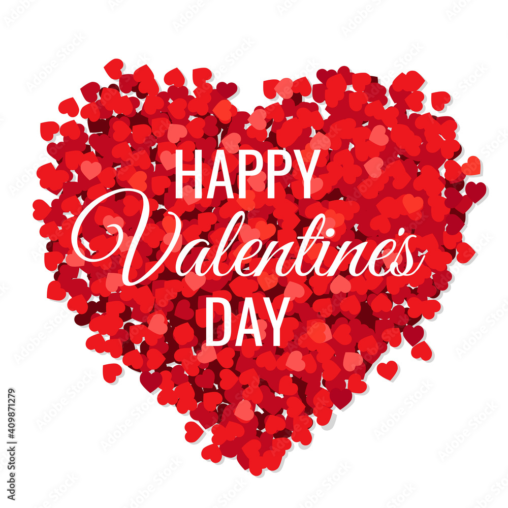Fototapeta Valentines Day Poster With Red Hearts White Background, Vector Illustration