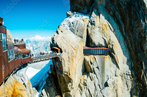 Footbridge on Aiguille du Midi in Alps