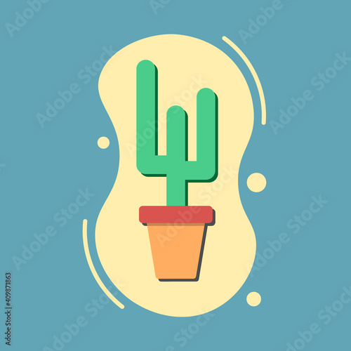 Green cactus in a penny on a beautiful background. Freehand image.