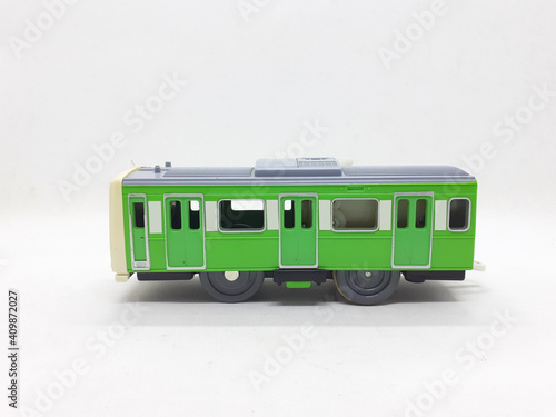 Colorful Cute Plastic Stainless Steel Electric Train Carriage Locomotive Model Kids Toys in White Isolated Background