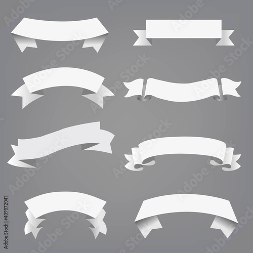 Big Set White Ribbon Grey Background With Gradient Mesh, Vector Illustration