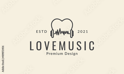 heart or love line with headphone music  logo symbol icon vector graphic design illustration