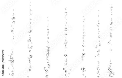 Oxygen air bubbles  flow  in water on white  background.
