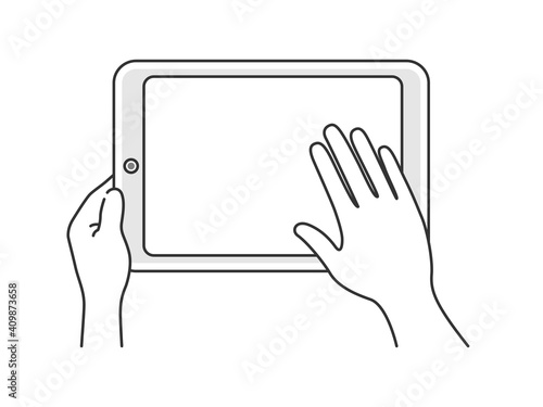 タブレットPCを指で操作するイラスト