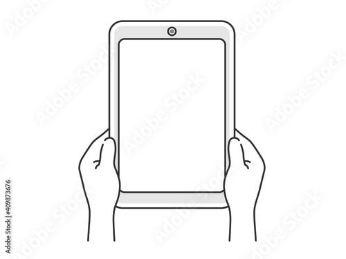 タブレットPCを両手で持つ手のイラスト