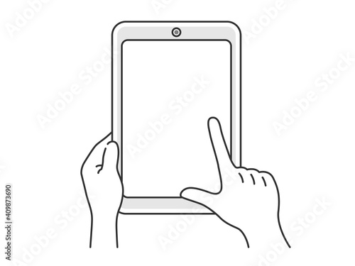 タブレットPCを指で操作するイラスト