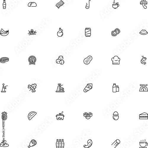 icon vector icon set such as: oriental, container, tropical, tonic, butcher, clip, mocha, soda, ananas, damaged, carbohydrate, water, can, contour, pan, latte, porcini, strips, mashrooh, cannelloni