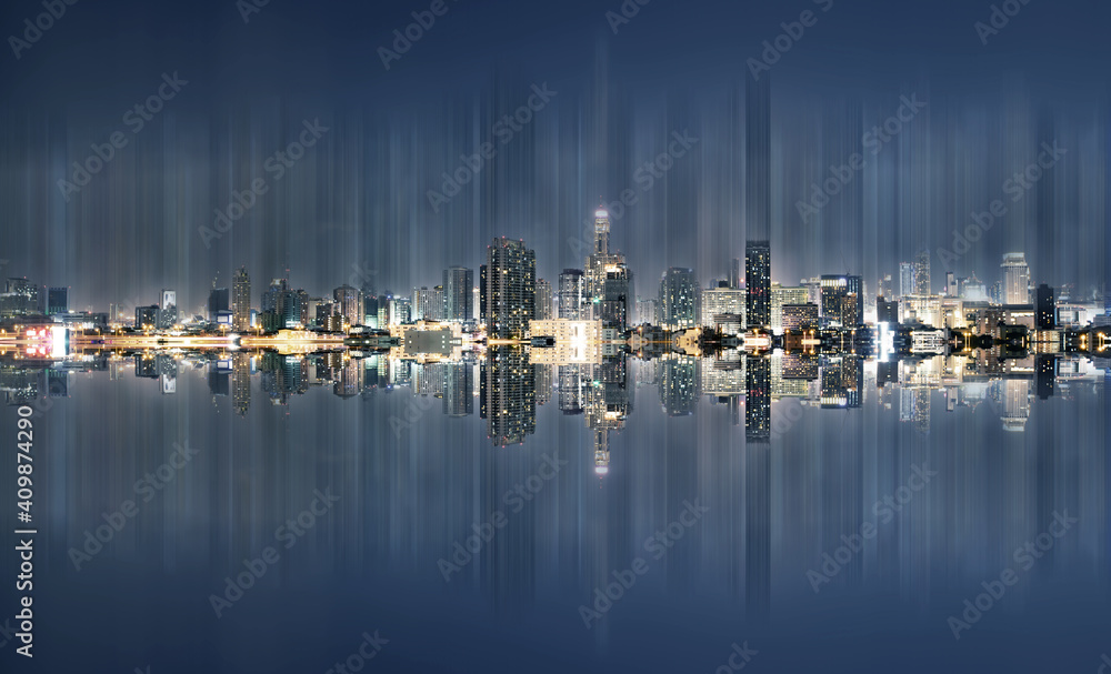 Futuristic abstract cityscape with skyscrapers, business buildings architecture