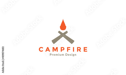wood cross with camp fire logo symbol icon vector graphic design illustration