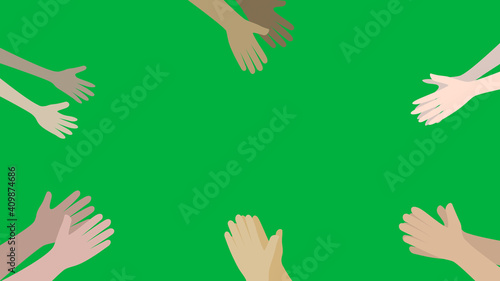 Green background with human hands clapping ovation illustration.