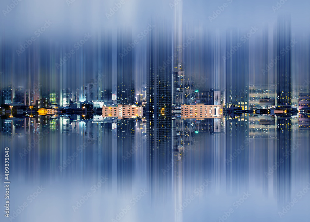 Futuristic abstract cityscape with skyscrapers, business buildings architecture