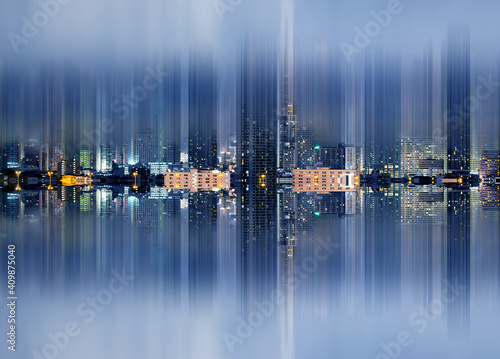 Futuristic abstract cityscape with skyscrapers, business buildings architecture