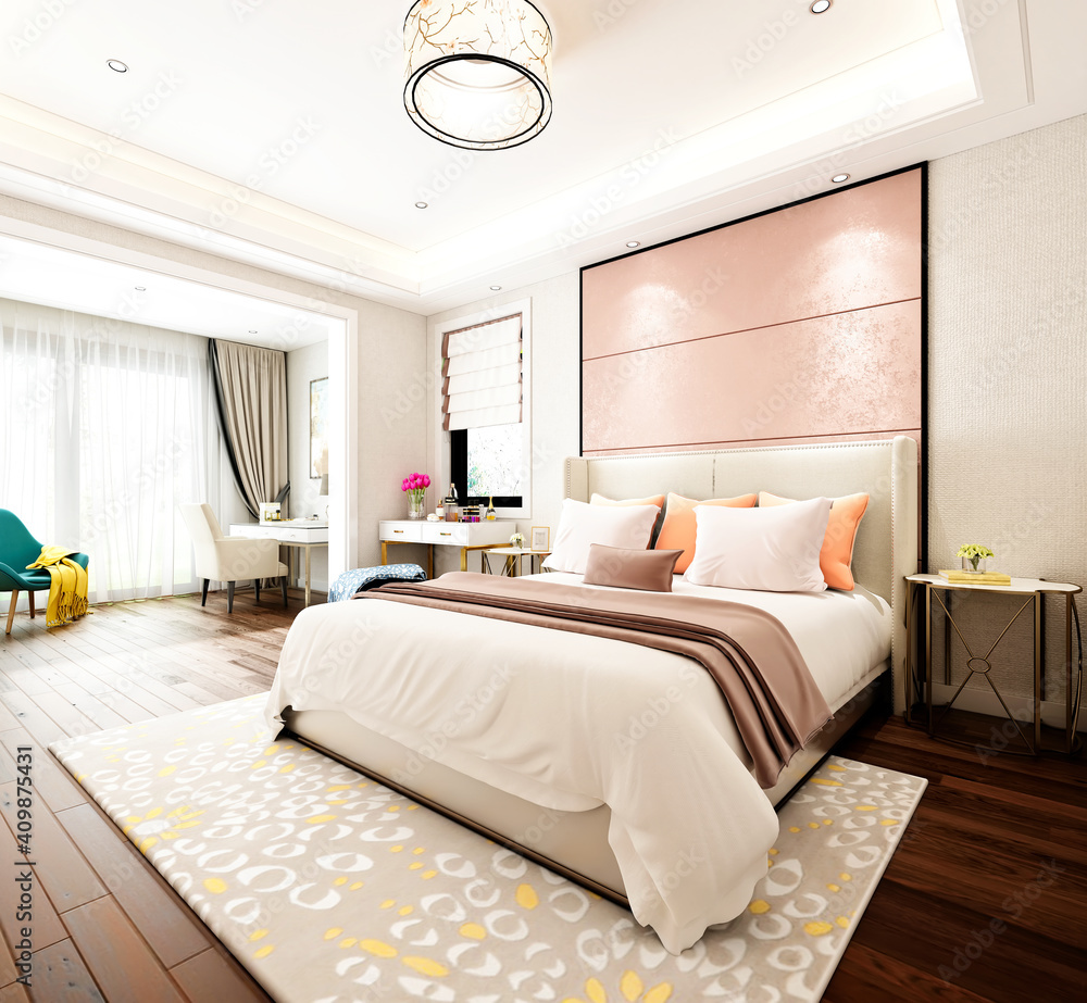 3d render of modern hotel room, bedroom 3d render of modern hotel room, bedroom