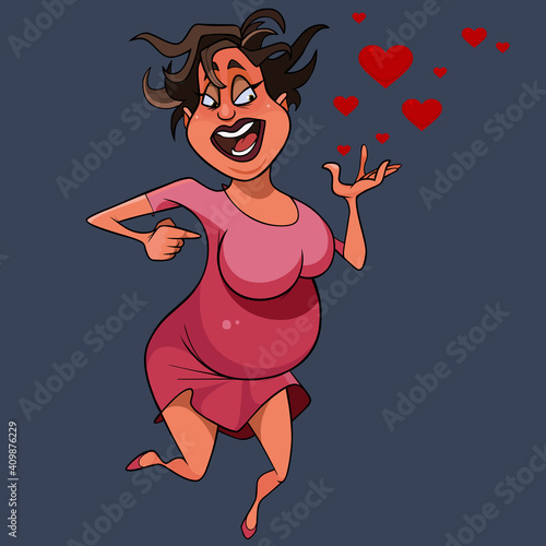 cartoon woman in love with belly jumping happily