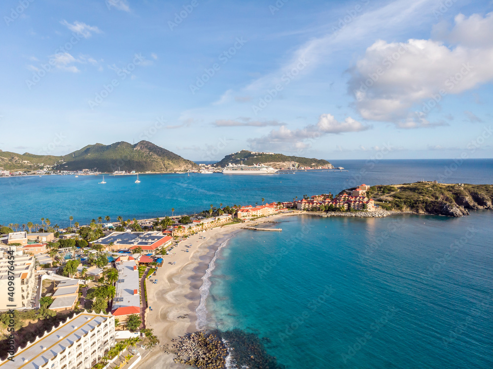 The caribbean island of St.Maarten landscape and Citiscape. Great bay city  located in the Caribbean island of St Maarten. 