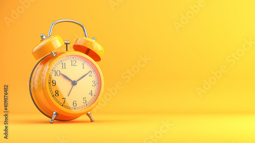 Retro orange alarm clock on orange background - 3d rendering