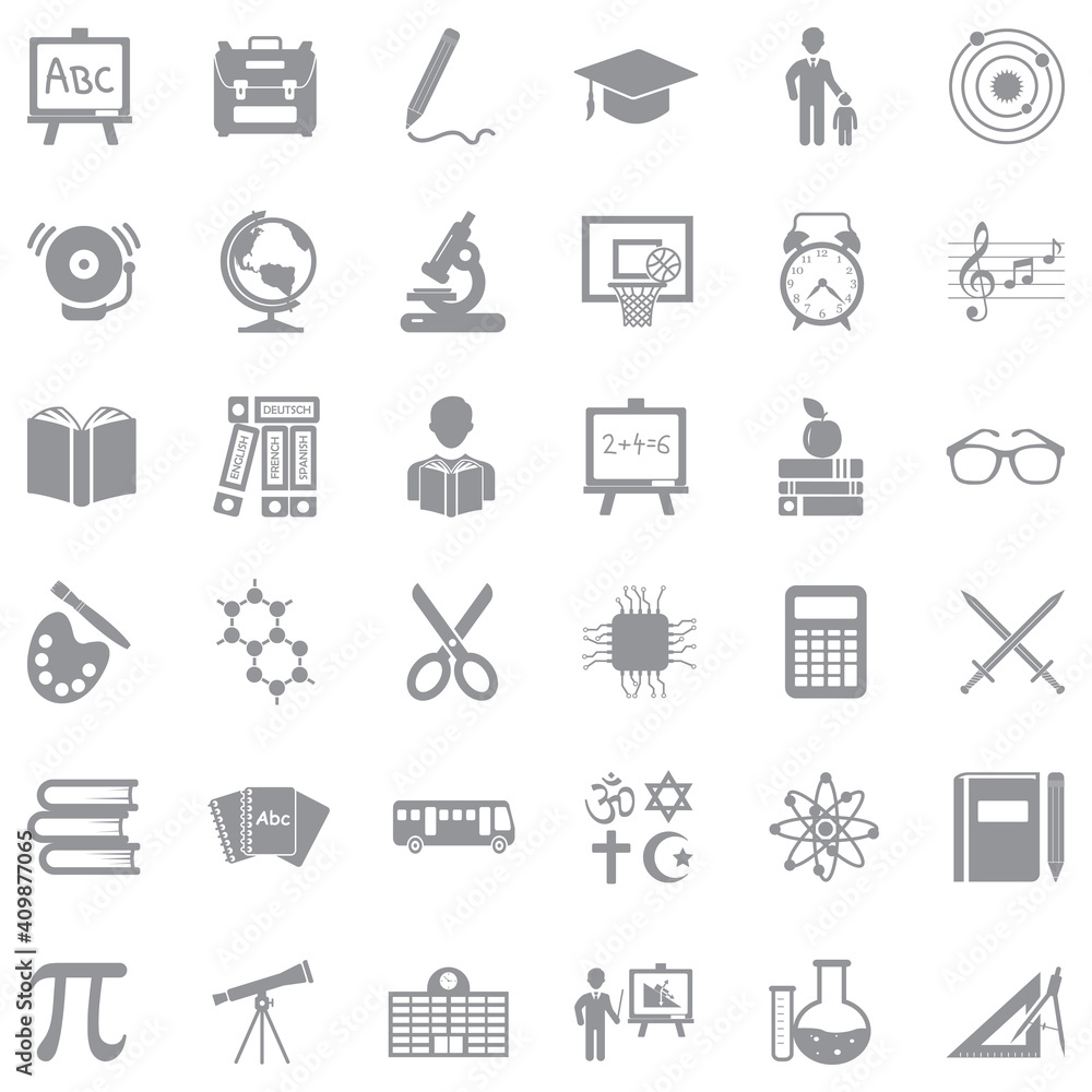 School Icons. Gray Flat Design. Vector Illustration. School Icons. Gray Flat Design. Vector Illustration.