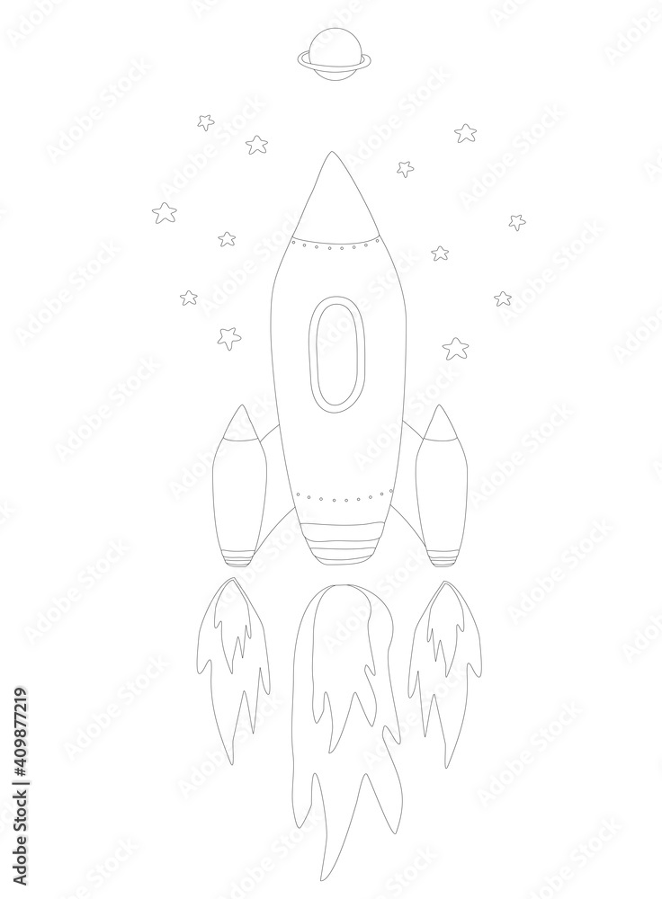 Cute Cartoon rocket in space - coloring book Cute Cartoon rocket in space - coloring book