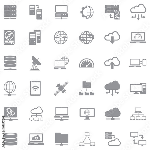 Server Icons. Gray Flat Design. Vector Illustration.
