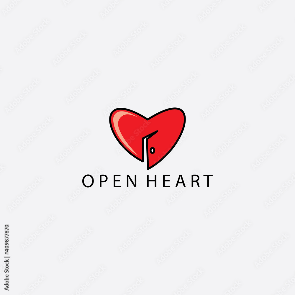 open heart love logo illustration and door design vector