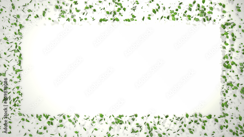 abstract 3D leaves forming frame on white background, creative green environment concept, leaf card copy space for design abstract 3D leaves forming frame on white background, creative green environment concept, leaf card copy space for design