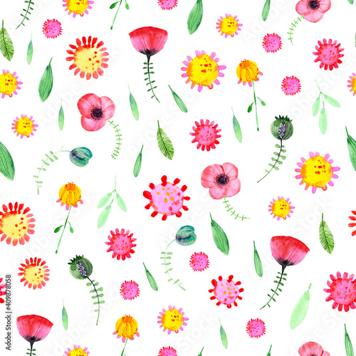 Wallpaper Mural Hand drawn watercolor fantasy flowers seamless pattern Torontodigital.ca