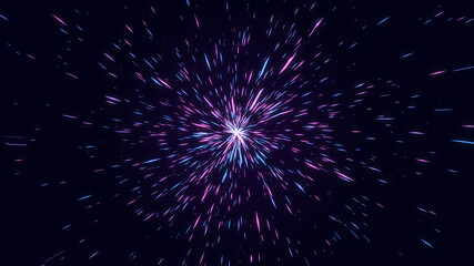 abstract pink and blue geometric diamond shape star explosion, fantastic glow starburst line beam tunnel, creative geometry digital graphic background