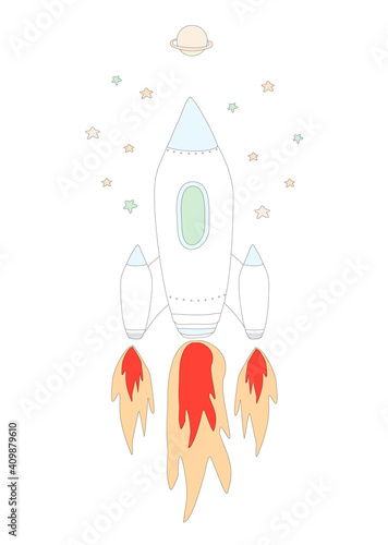 Cute Cartoon rocket in space - isolated illustration