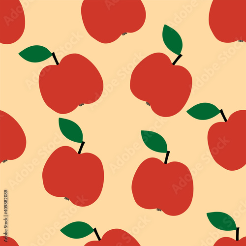 Cute simple fruit seamless pattern with red apples on the pink background. Vector minimalistic print for fabric or wallpaper.