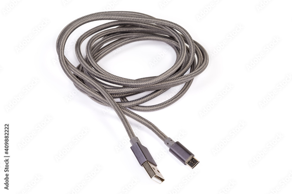 Cable USB to micro-USB on a white background Cable USB to micro-USB on a white background