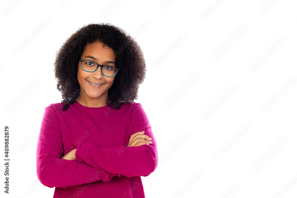 Teenager girl with afro hair wearing pink sweater Teenager girl with afro hair wearing pink sweater