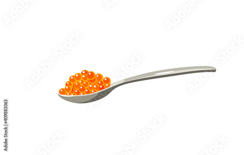 Spoon with red salmon caviar. Vector illustration cartoon flat icon isolated on white background.