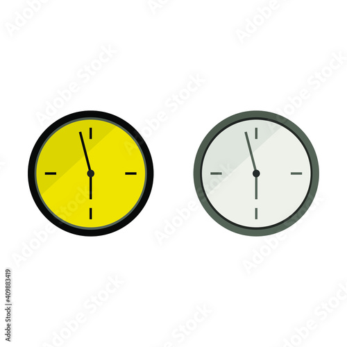 two fancy wall clocks, created in flat logo, with yellow and white clockface, business clock, design element