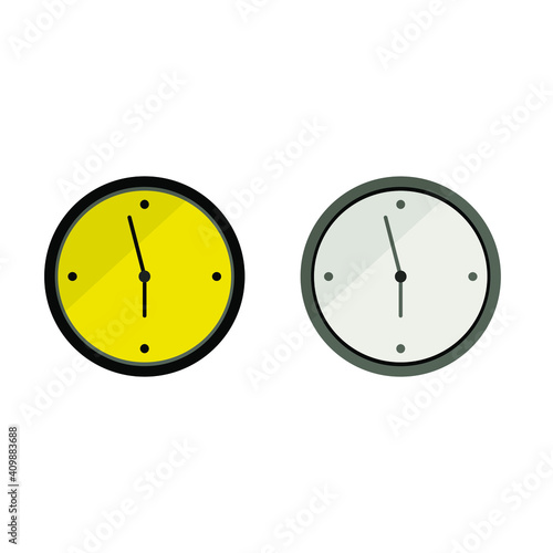 created in flat logo, with yellow and white clockface, business clock, design element