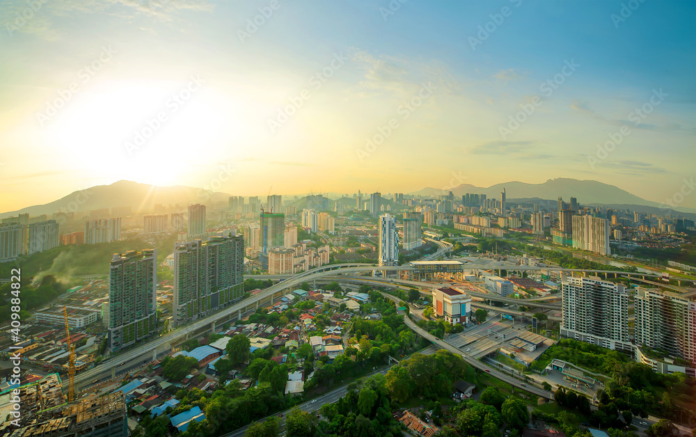 Aerial view of Kuala Lumpur business district and cityscape