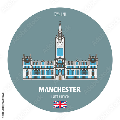 Town Hall in Manchester, UK. Architectural symbols of European cities #409884829