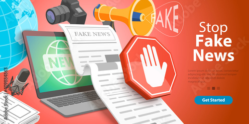 3D Isometric Vector Conceptual Illustration. Stop Lies, Propaganda and Fake News.