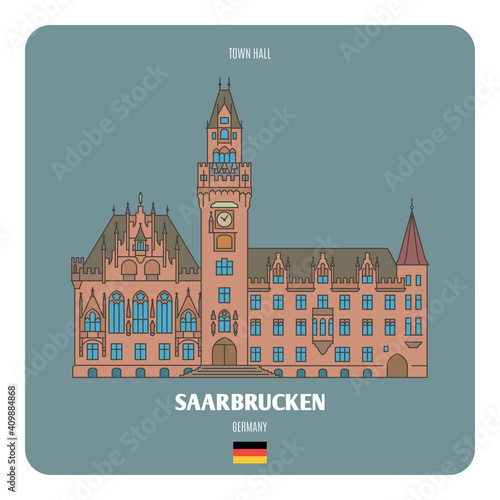 Town Hall in Saarbrucken, Germany. Architectural symbols of European cities