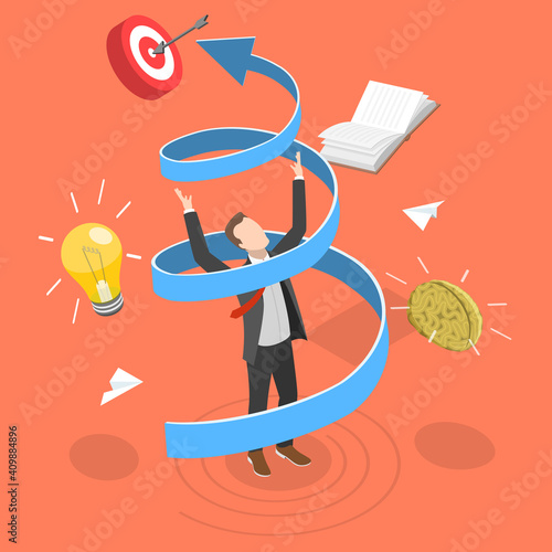 3D Isometric Flat Vector Conceptual Illustration of Improving Career Development, Skill Level Training, Skills Enhancement and Professional Growth.