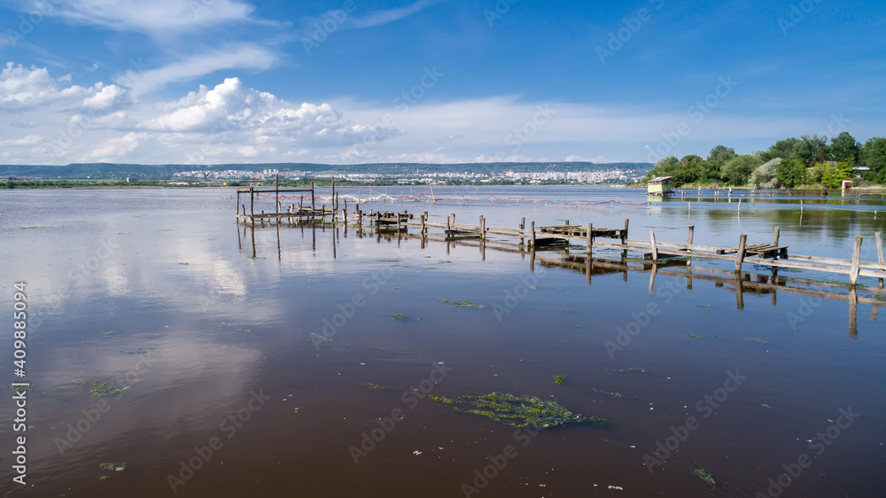 Fototapeta premium Old fishing dock at the Varna lake, Bulgaria