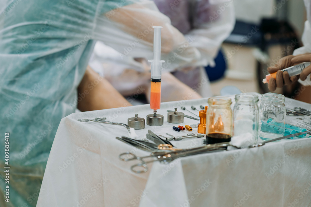 Operation for liposuction, lipofilling, surgery in cosmetology - fat and stem cell transplantation. Operation for liposuction, lipofilling, surgery in cosmetology - fat and stem cell transplantation.