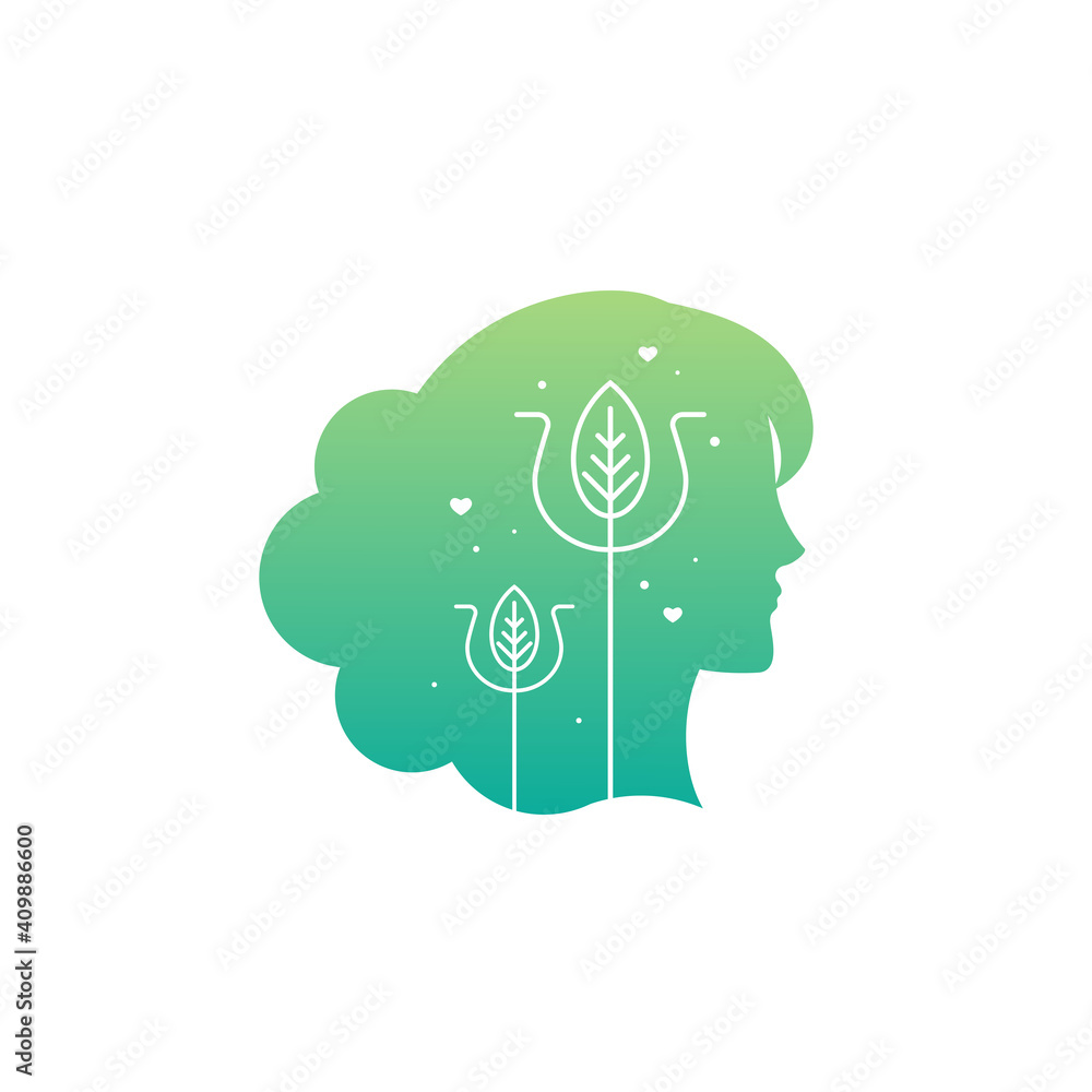 Girl's head with Greek letter Psi. Relationship and psychology logo isolated on white. Girl's head with Greek letter Psi. Relationship and psychology logo isolated on white.