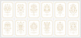 Zodiac astrology horoscope cards linear design vector illustrations set